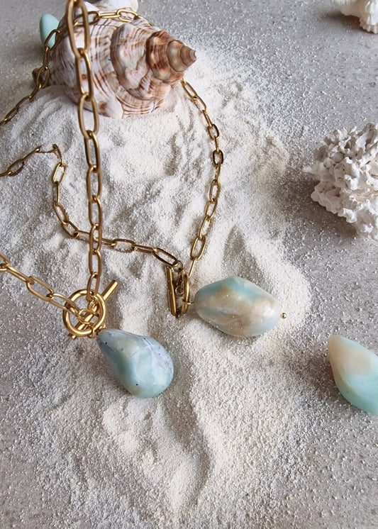 Vintage Halskette Wasserblüte – handgemachter Anhänger aus Polymer Clay, vergoldet, Düsseldorf